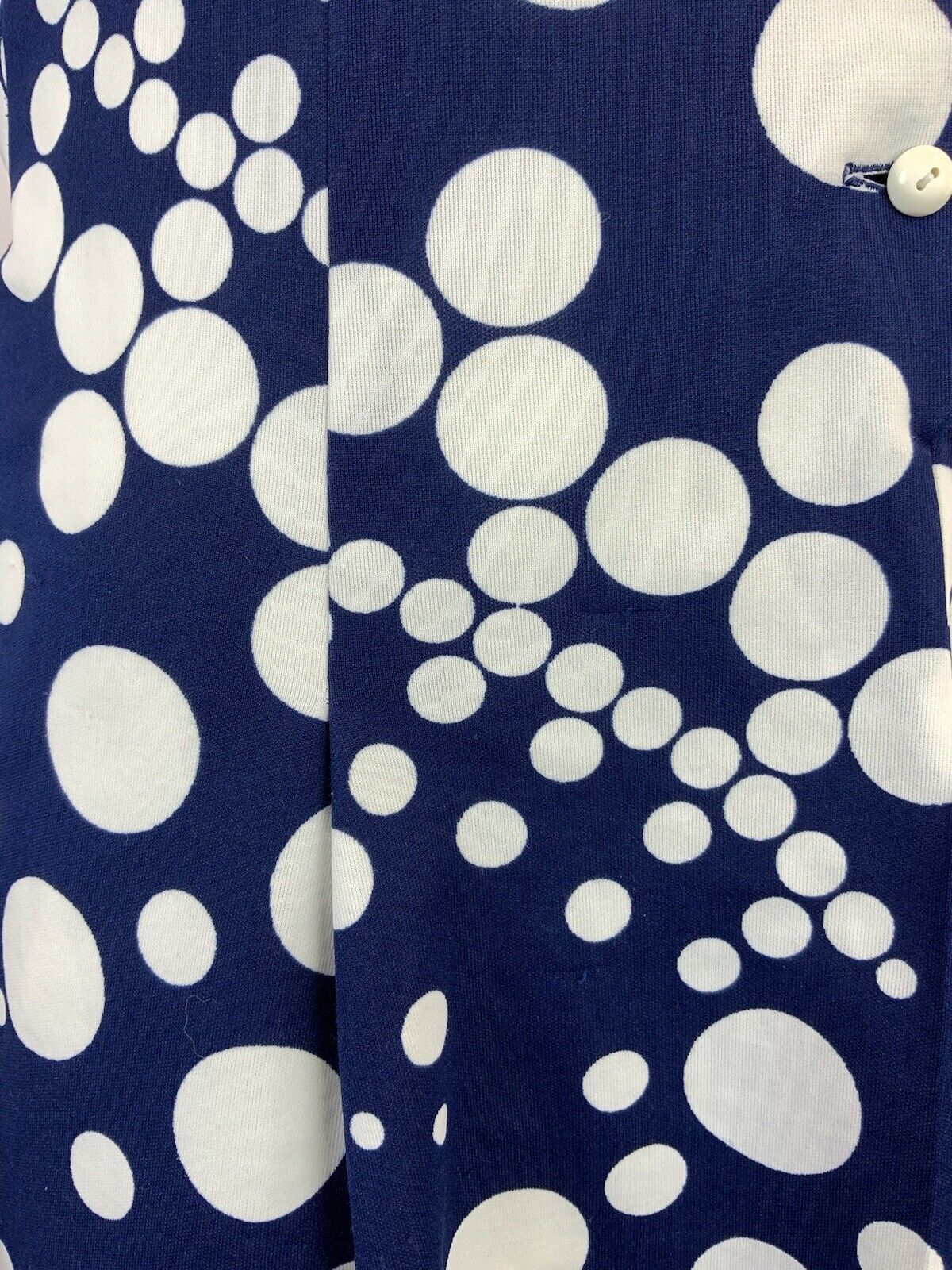 VINTAGE 60s 70s NAVY BLUE WHITE DOTTY MOD SLEEVELESS DAGGER COLLAR DRESS 16 18