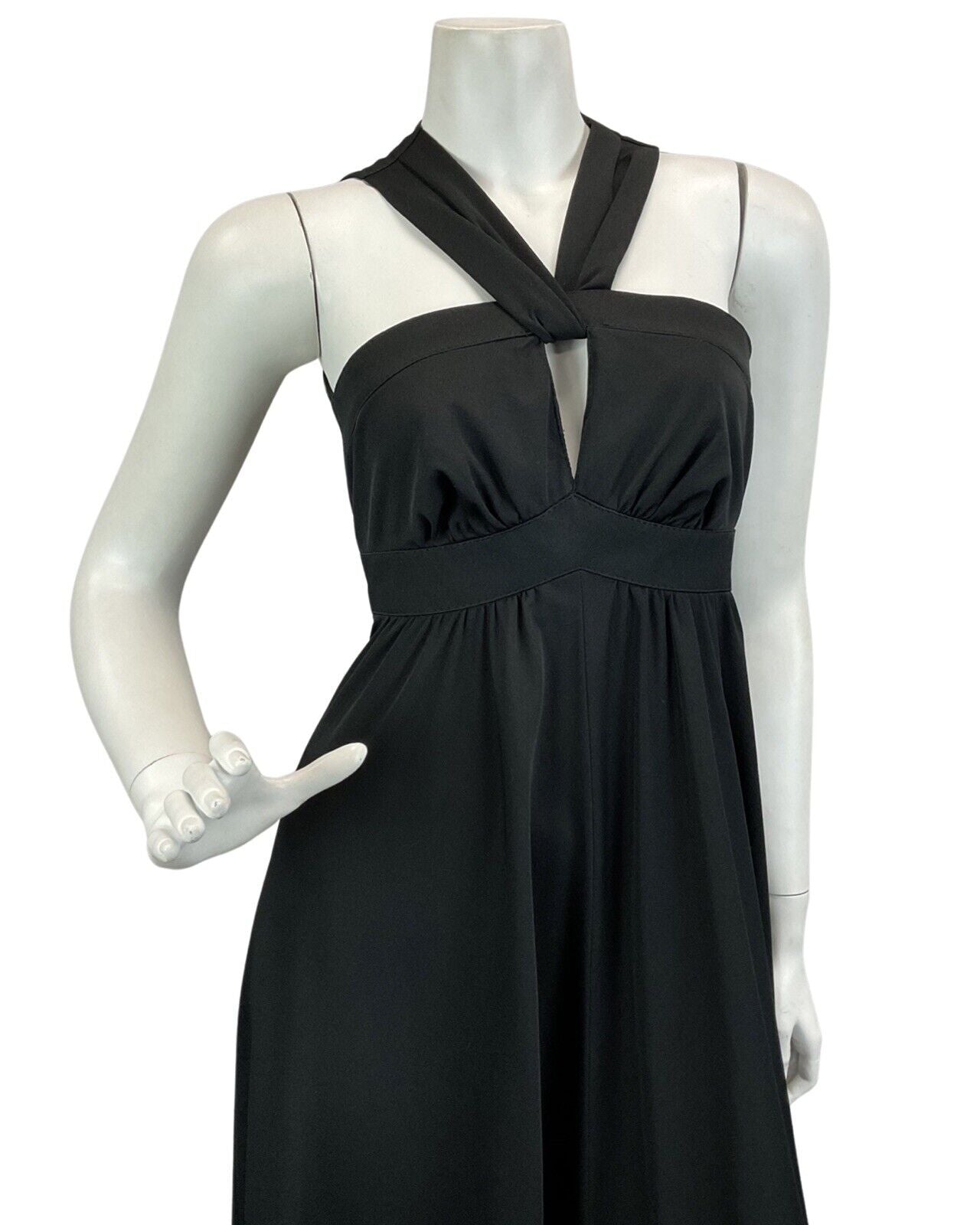 VINTAGE 60s 70s BLACK CROSS FRONT STRAPLESS PARTY BOHO FOLK MAXI DRESS 6