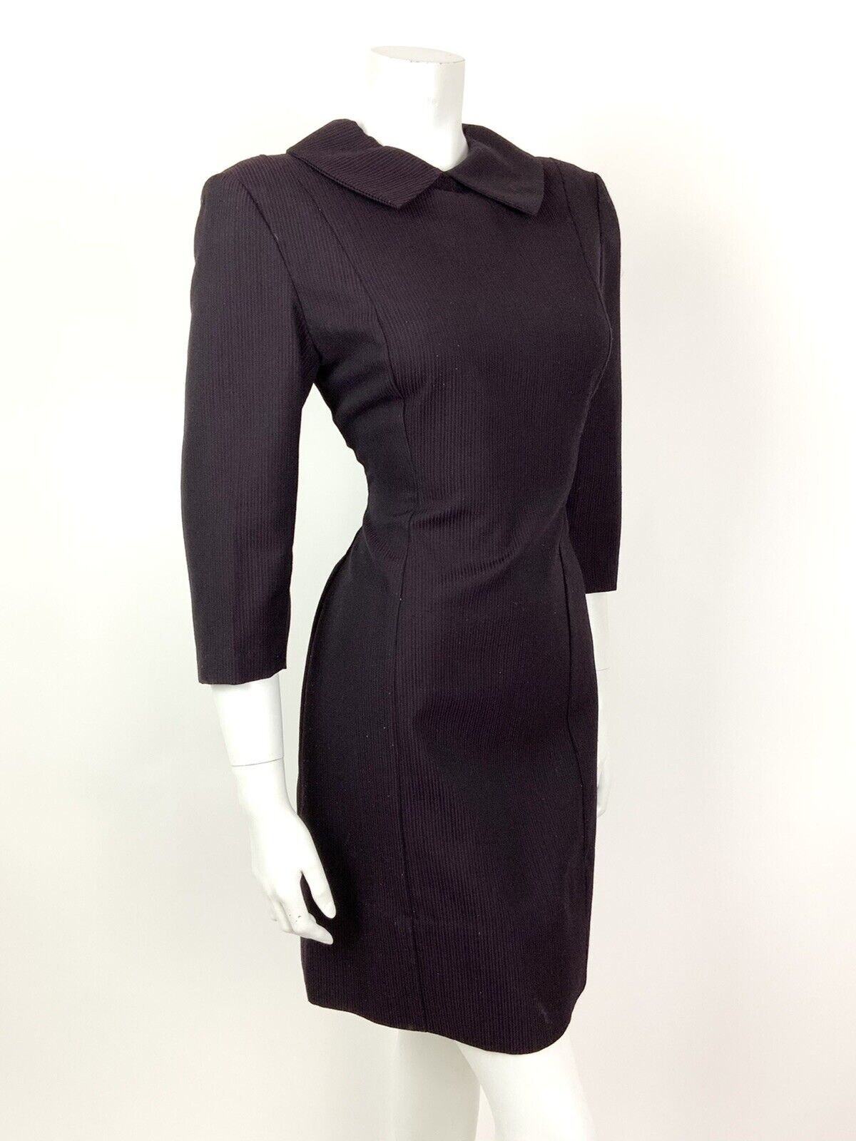 VINTAGE 60s 70s PLUM PURPLE BLACK STRIPED MOD DRESS 10 12