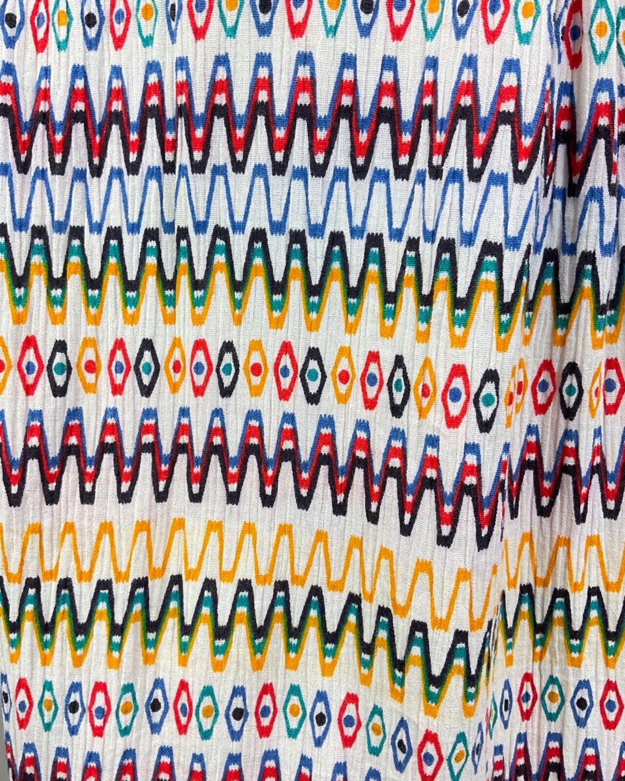 VINTAGE 60s 70s WHITE RED BLUE GREEN ZIG-ZAG GEOMETRIC SUMMER APRON DRESS 8