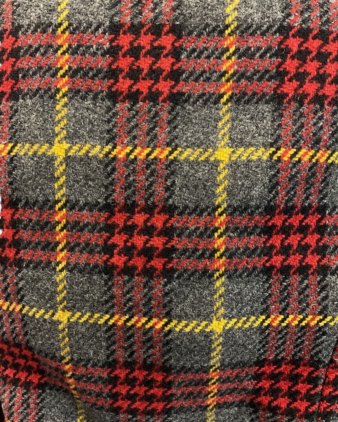VINTAGE 60s 70s GREY RED YELLOW TARTAN CHECKED MOD WOOL COAT 14 16