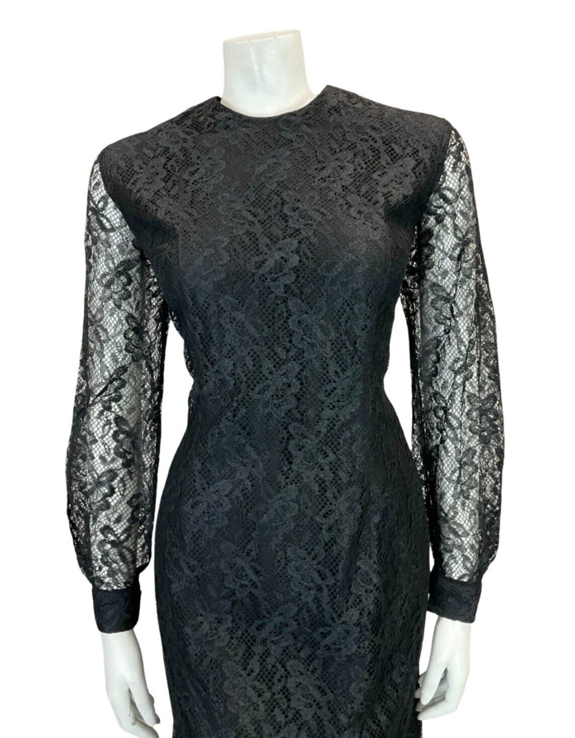 VTG 60S BLACK LACE LONG SLEEVE EVENING PARTY LITTLE BLACK DRESS SIZE 12