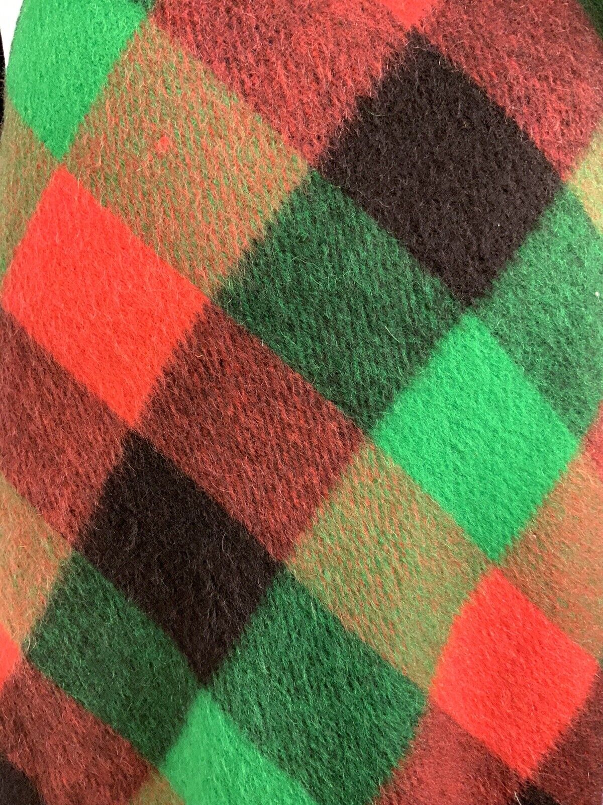 VTG 90s DOES 70S GREEN ORANGE BLACK CHECK BELTED PRINCESS SHORT WOOL COAT 8
