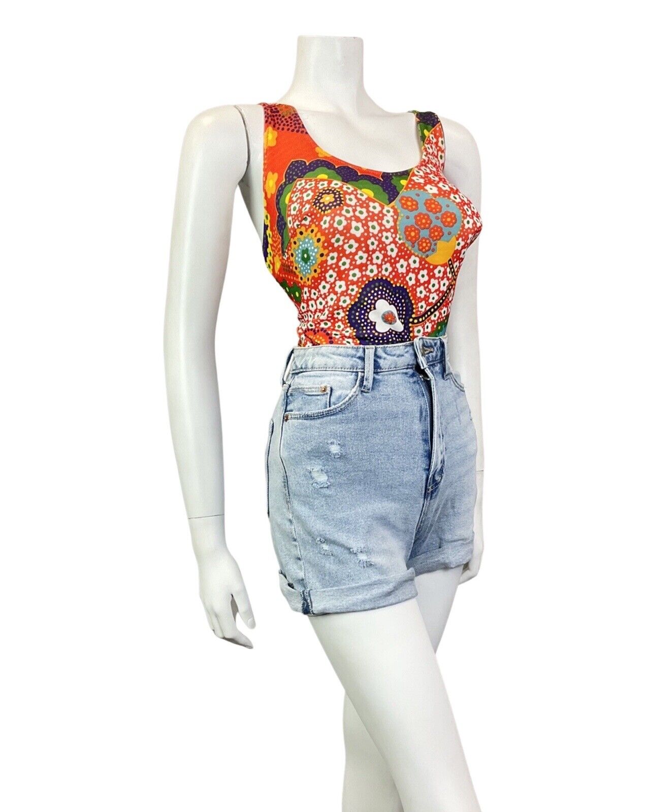 VINTAGE 60s 70s ORANGE PURPLE GREEN DAISY FLOWER DOTTY MOD SWIMSUIT 16 18