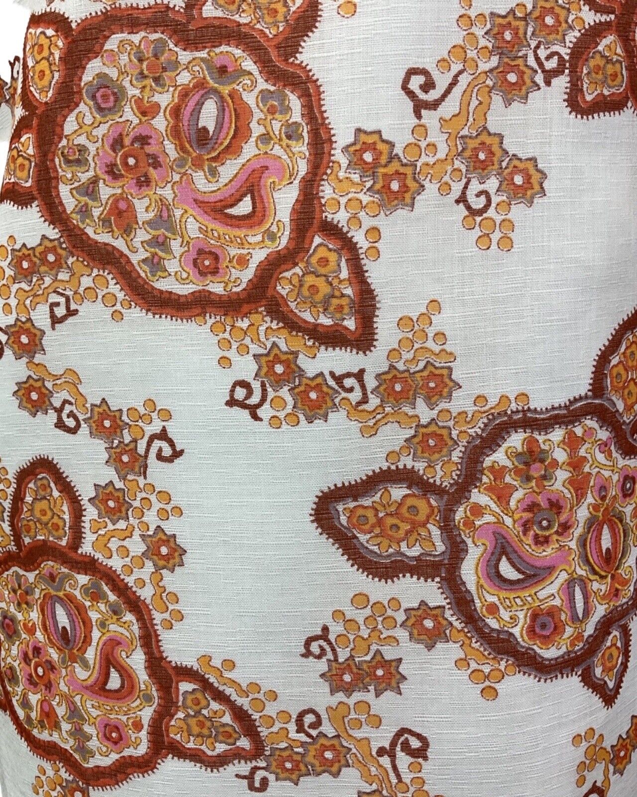 VINTAGE 60s 70s WHITE ORANGE BROWN PAISLEY FLORAL MANDALA SUMMER DRESS 12 14