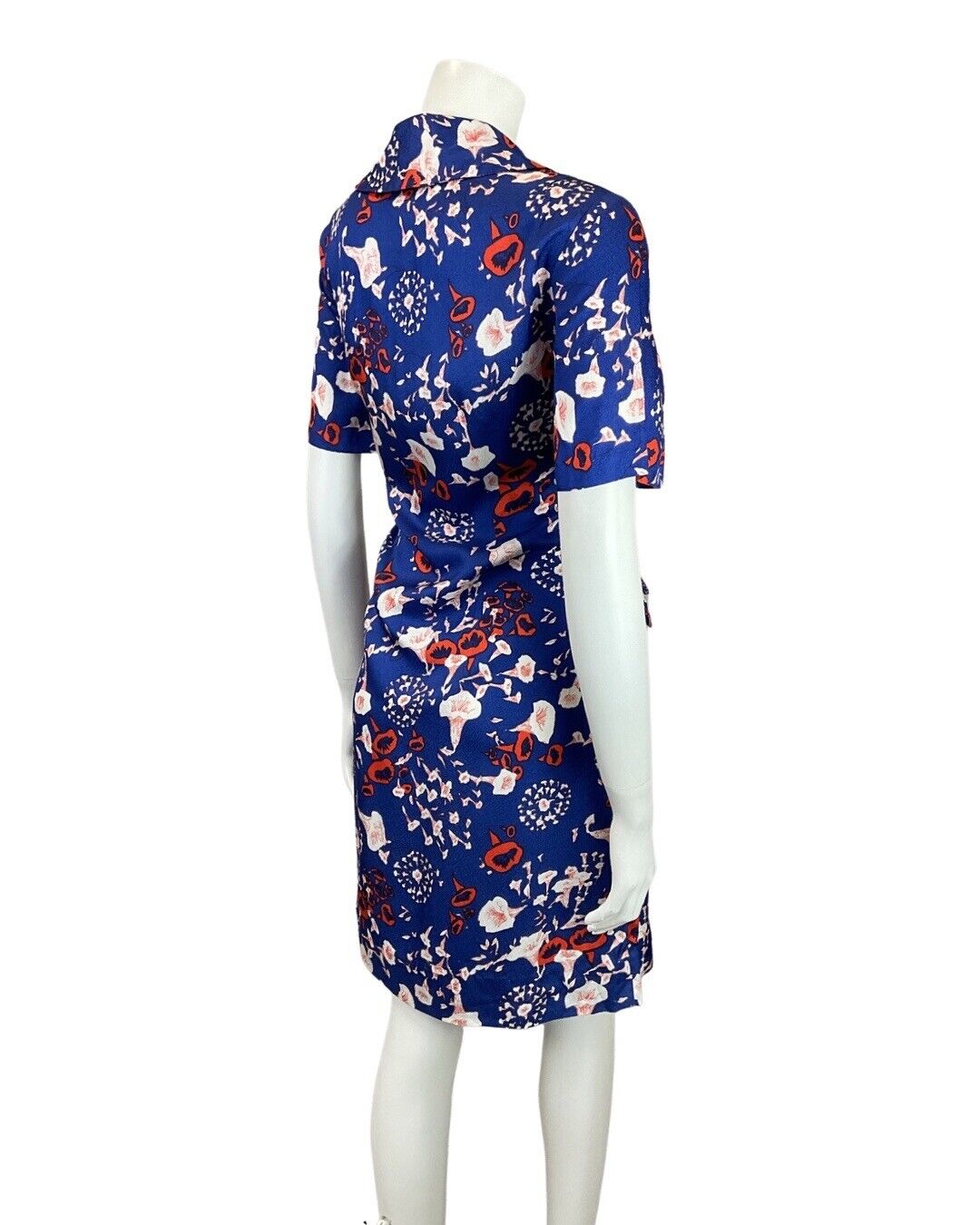 VINTAGE 60s 70s BLUE RED WHITE FLORAL PSYCHEDELIC GLITTERY MOD SHIRT DRESS 14 16