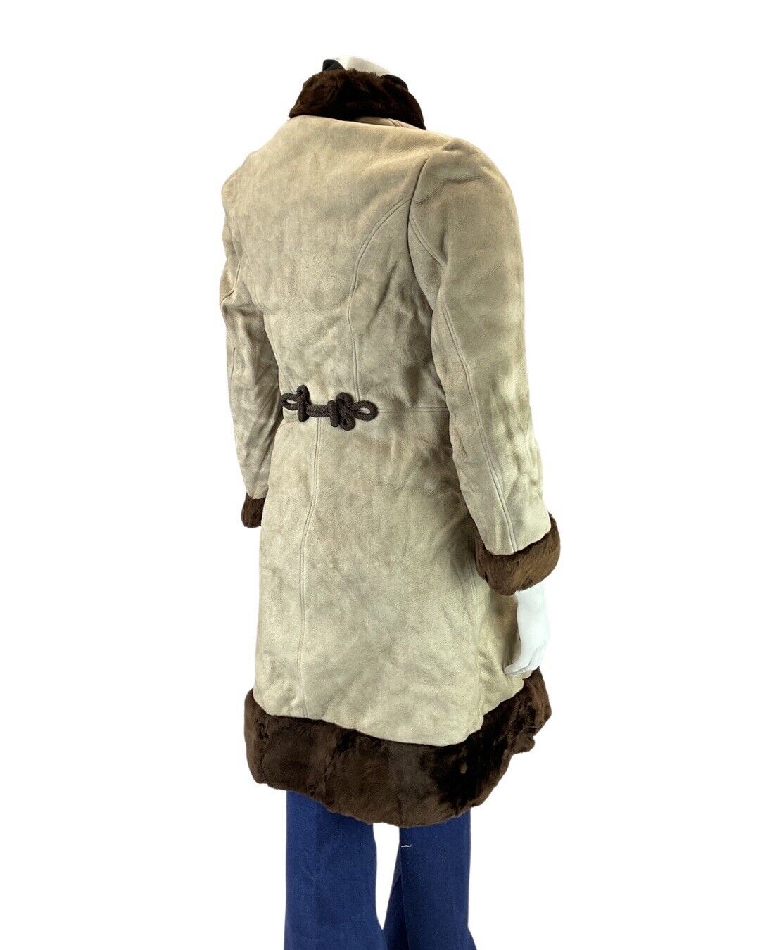 VINTAGE 60s 70s PEANUT BROWN ZHIVAGO BROCADE SUEDE LEATHER SHEARLING COAT 6 8