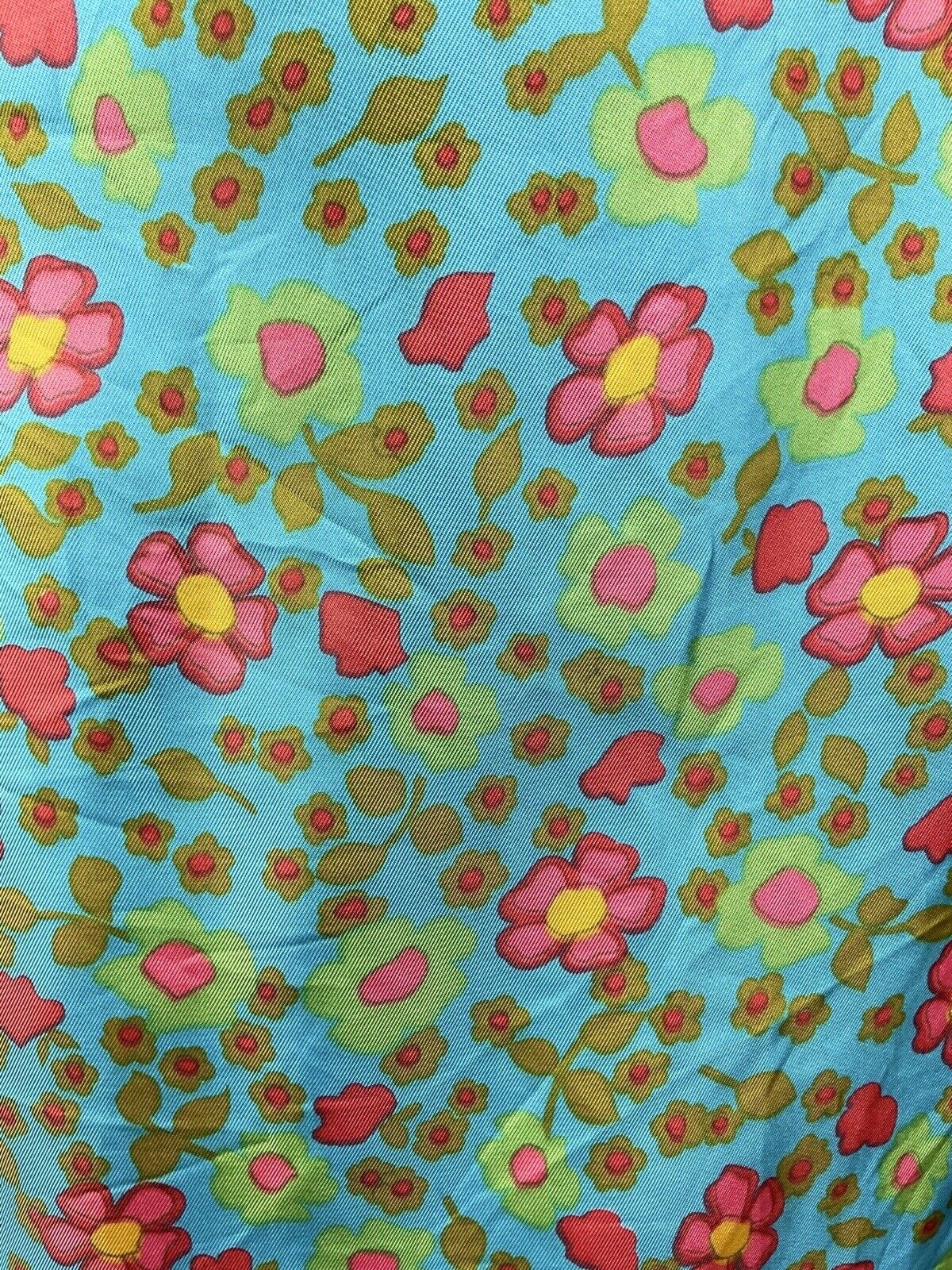 VINTAGE 60s 70s BLUE GREEN GOLD RED FLORAL DAISY EMPIRE-LINE SUMMER SUN DRESS 8