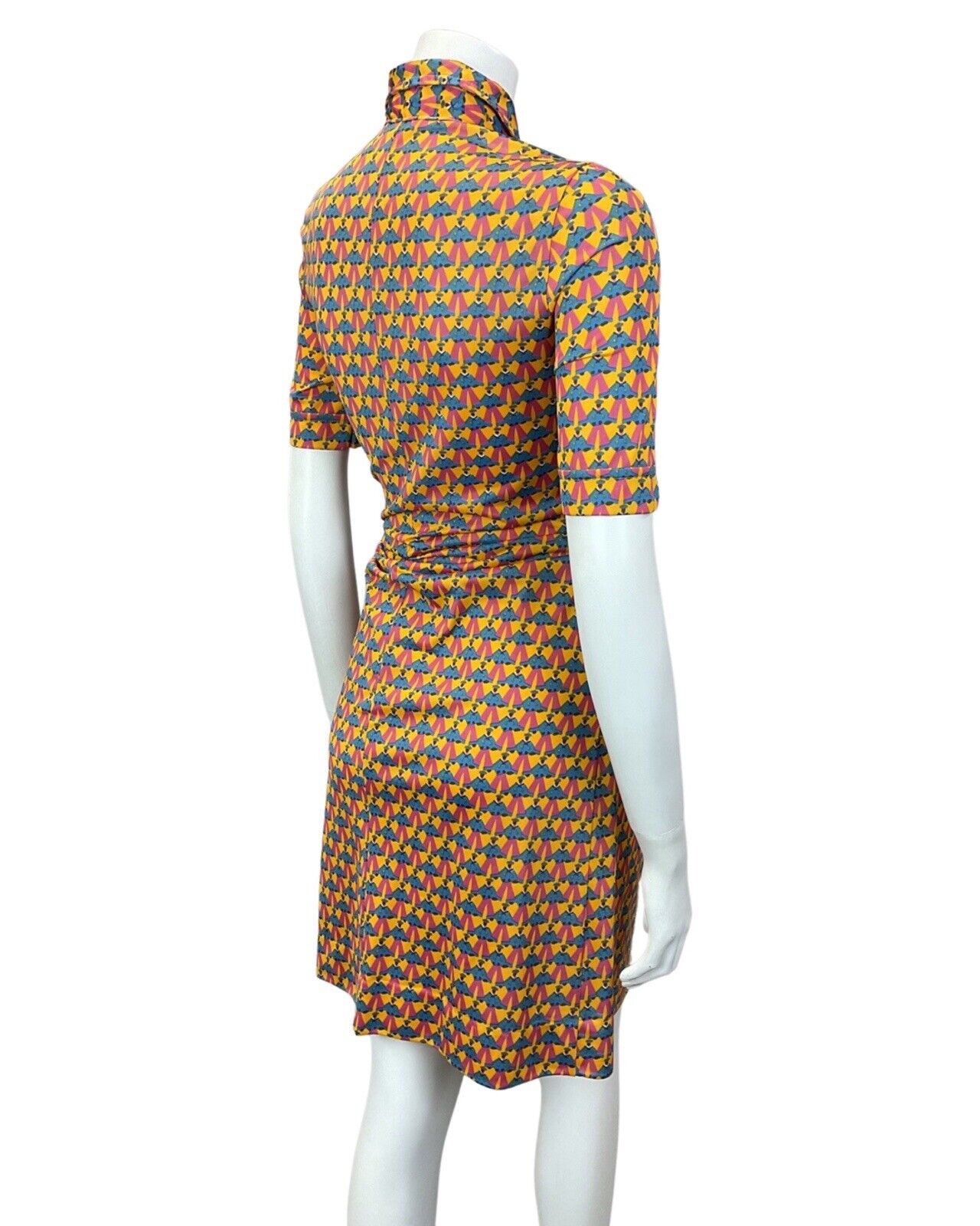 VINTAGE 60s 70s YELLOW BLUE PINK SAILOR FIGURINE PSYCHEDELIC MOD SHIRT DRESS 10