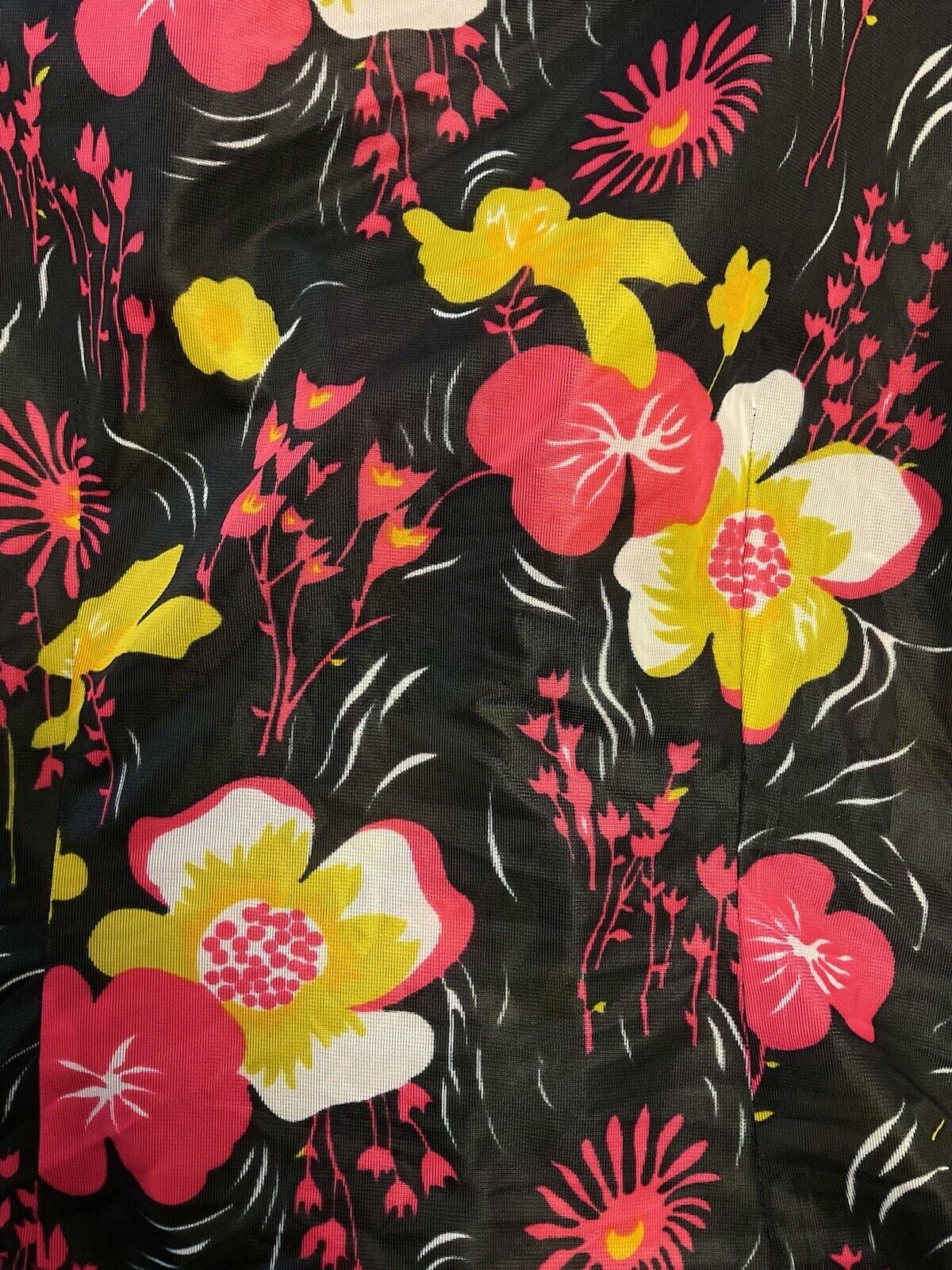 VINTAGE 60s 70s BLACK PINK YELLOW FLORAL MOD SHORT SLEEVE DAGGER SHIRT 10 12