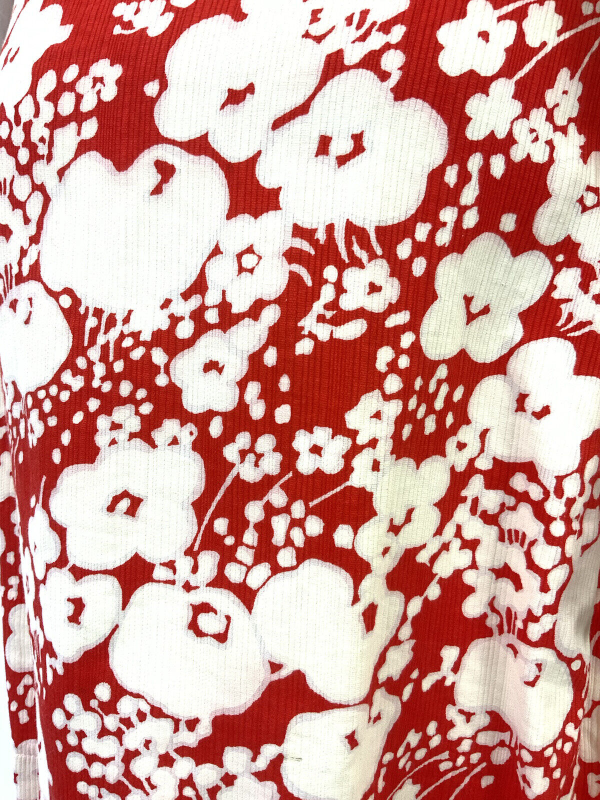 VINTAGE 60s 70s RED WHITE FLORAL PSYCHEDELIC PINAFORE SUMMER SUN DRESS 12