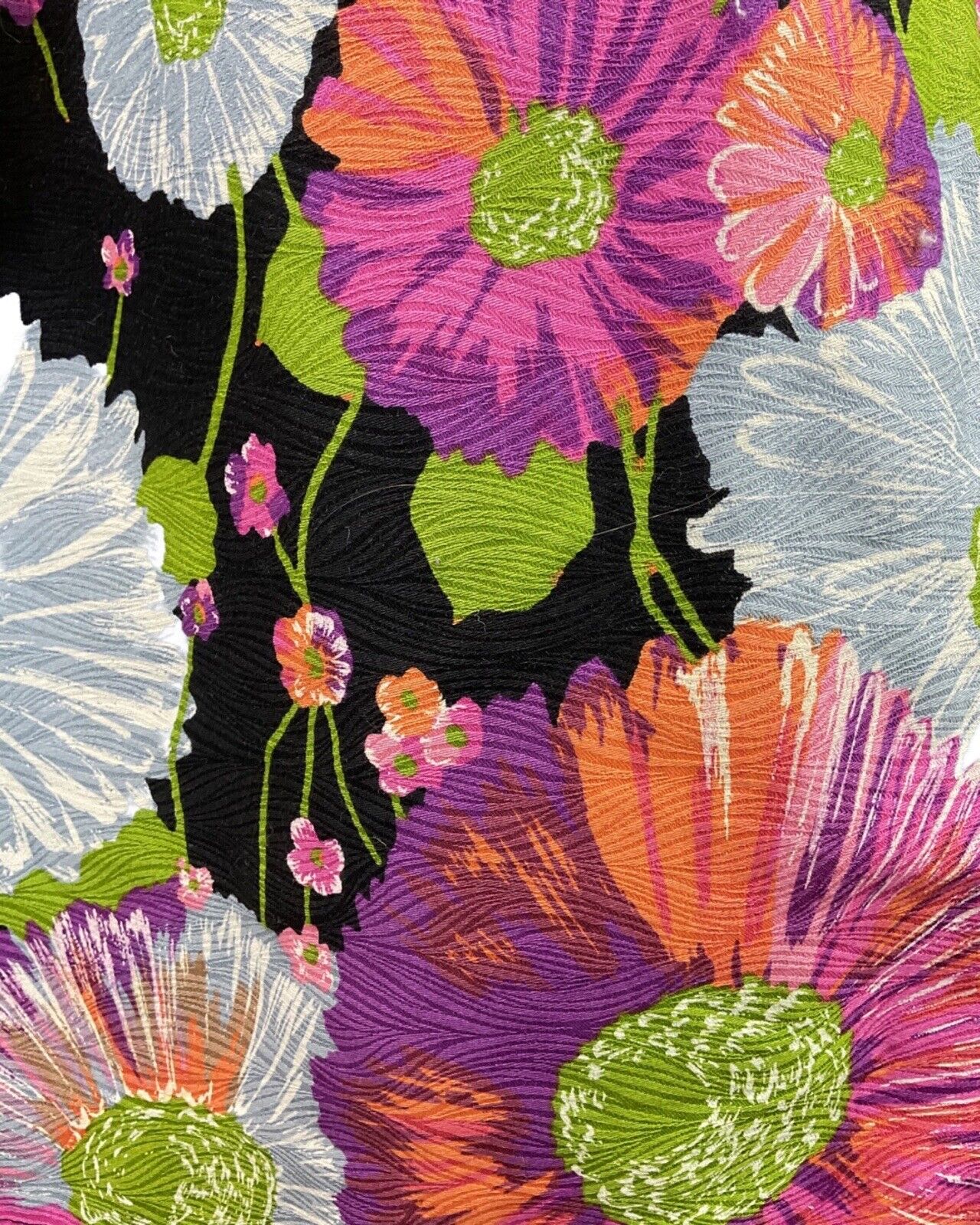 VINTAGE 60s 70s BLACK PINK GREEN FLORAL GERBERA SLEEVELESS SUMMER DRESS 8