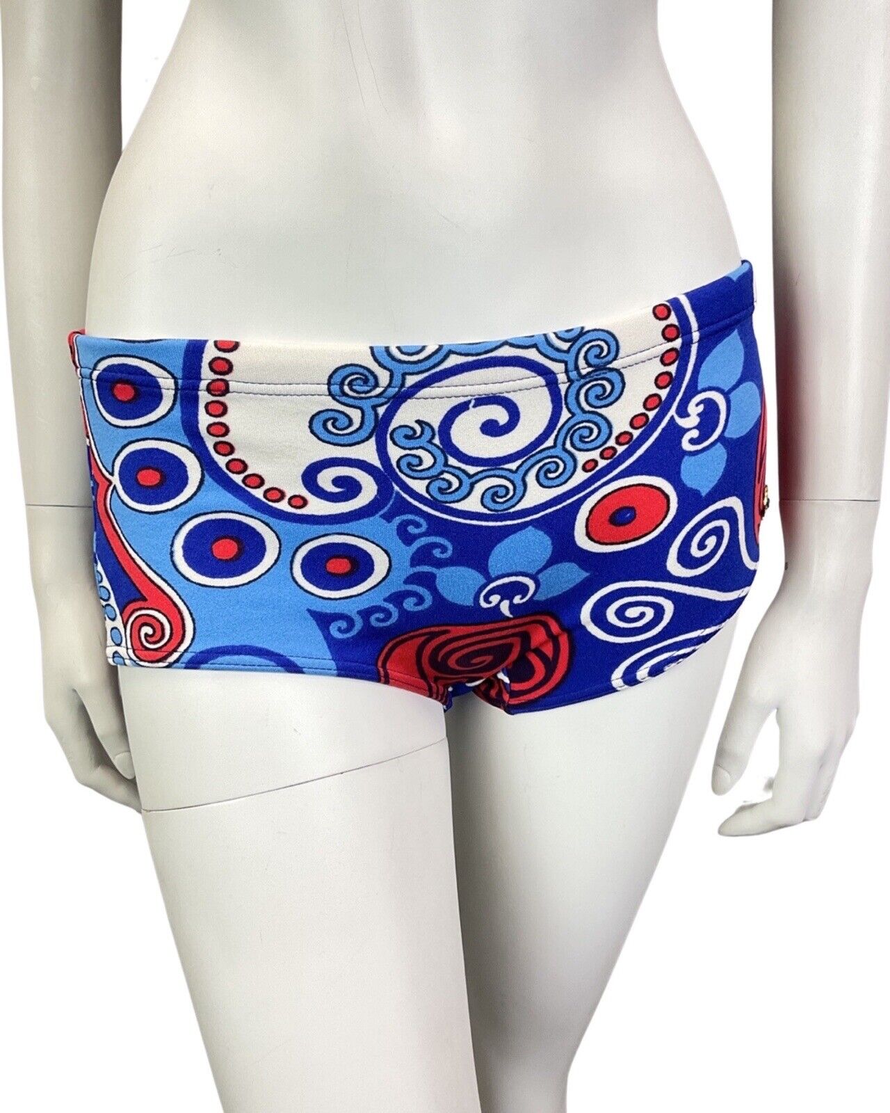VINTAGE 60s 70s BLUE RED WHITE PSYCHEDLEIC SWIRL MOD BIKINI BRALETTE SHORTS 4