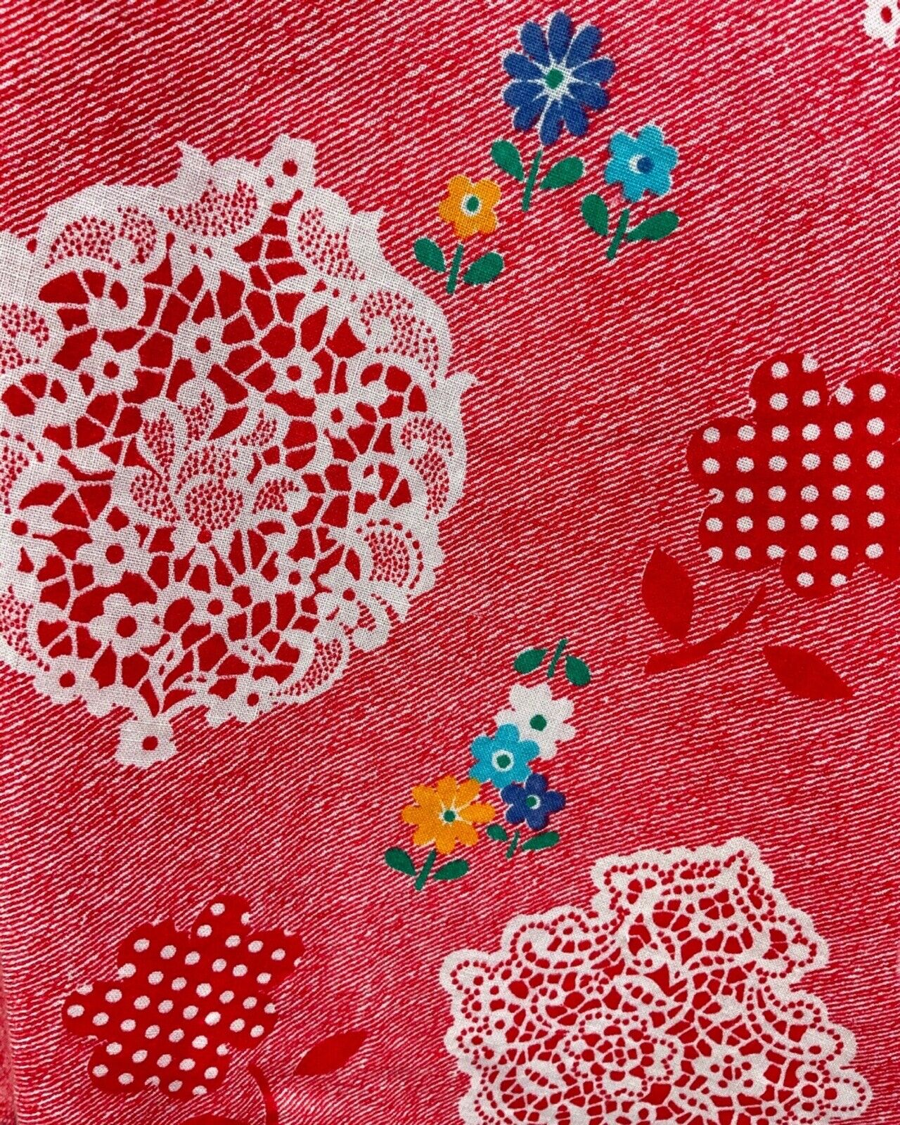 VINTAGE 60s 70s RED WHITE STRIPED DITSY FLOWER LACE PRAIRIE APRON SUN DRESS 8