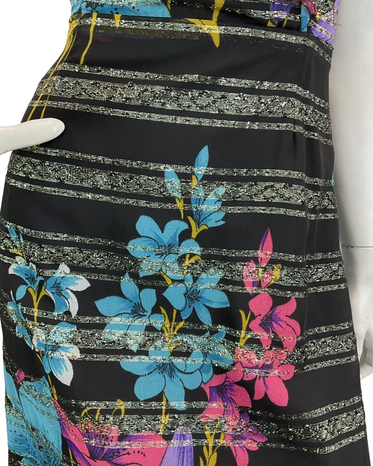 VINTAGE 60s 70s BLACK PINK BLUE FLORAL BOHO DISCO PARTY MAXI DRESS 8