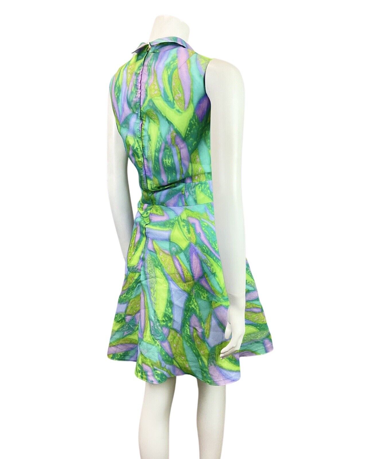 VINTAGE 60s 70s GREEN PURPLE BLUE PSYCHEDELIC SWIRL MOD SLEEVELESS DRESS 12 14