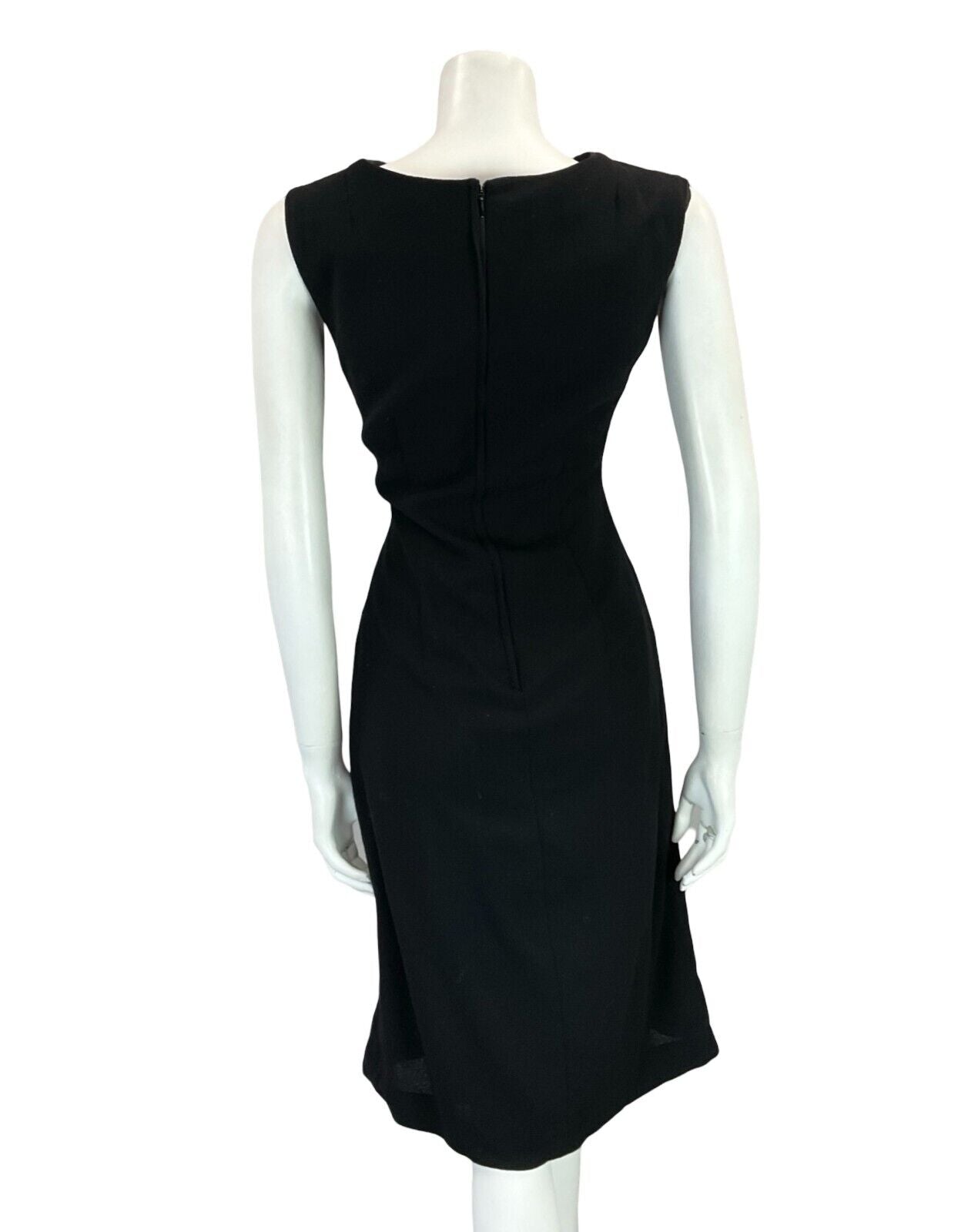 VTG 60S MOD PARTY FORM FITTING BLACK GOLD PSYCHEDELIC FLORAL SLEEVELESS DRESS 14