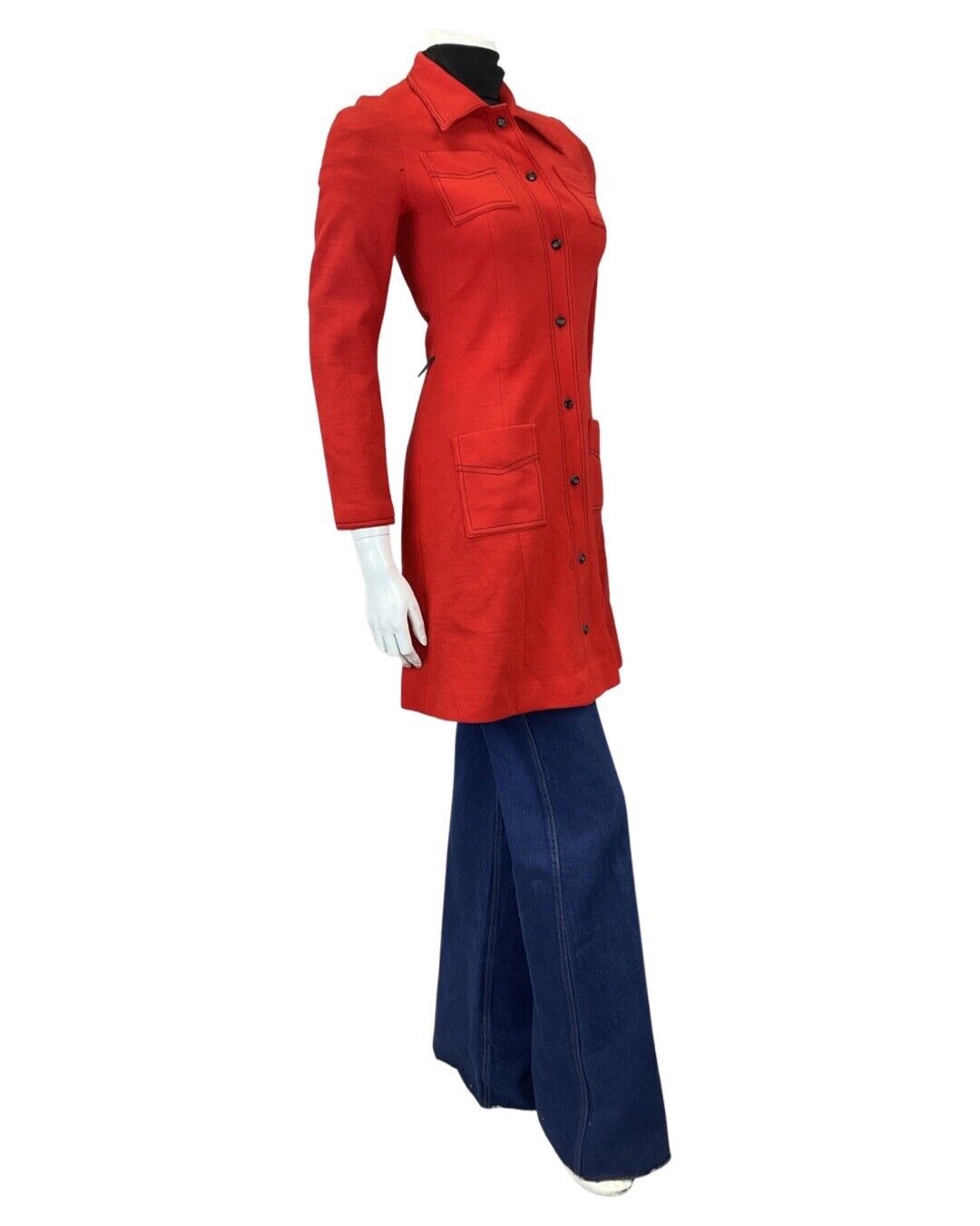 VINTAGE 60s 70s PILLARBOX RED DAGGER COLLAR MOD WOOL PRINCESS DRESS COAT 8 10