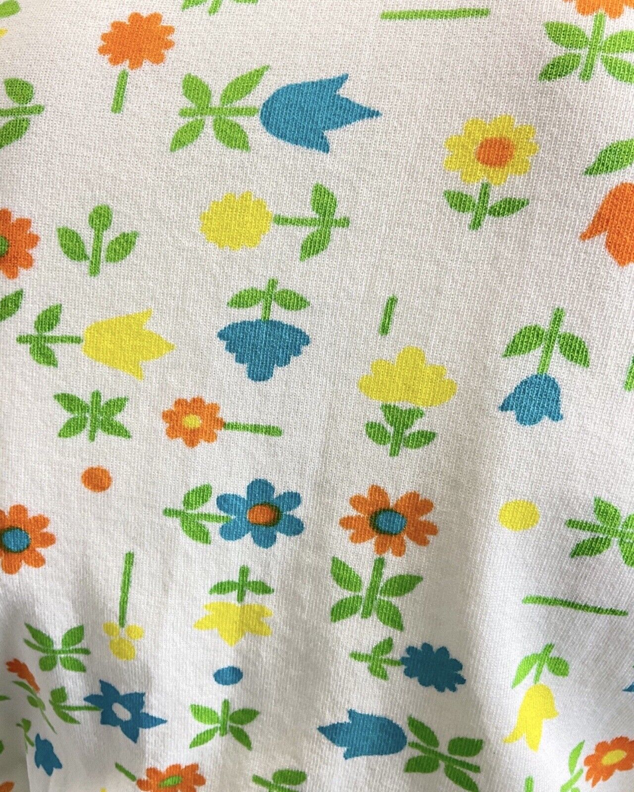 VINTAGE 60s 90s WHITE ORANGE GREEN DAISY TULIP FLORAL MOD SHIRT BODYSUIT 8 10