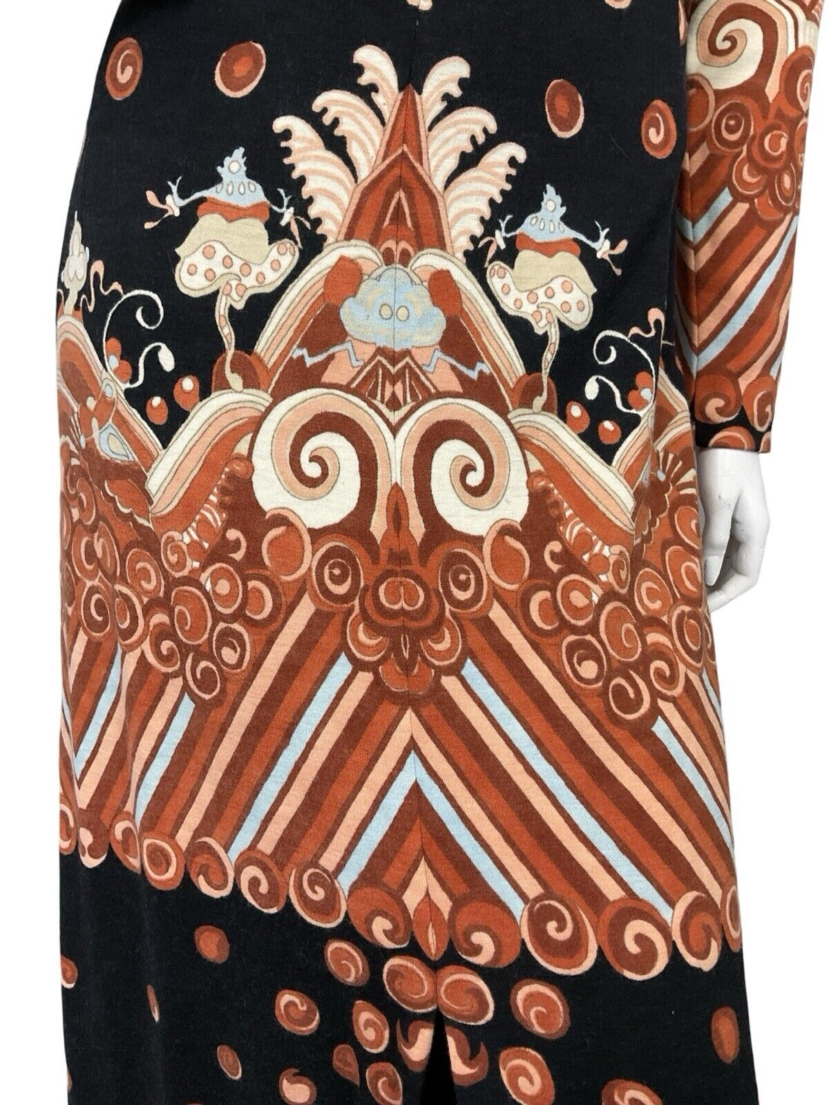 VTG 60S 70S ORANGE BLUE BLACK PSYCHEDELIC HIPPY KEYHOLE PARTY MAXI DRESS S 8 10
