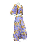 VINTAGE 60s 70s PURPLE YELLOW BROWN FLORAL SUMMER FLARED MAXI DRESS 6 8
