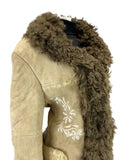 VINTAGE 60s 70s CREAM BROWN EMBROIDERED FLORAL BOHO PENNY LANE SHEARLING COAT 16