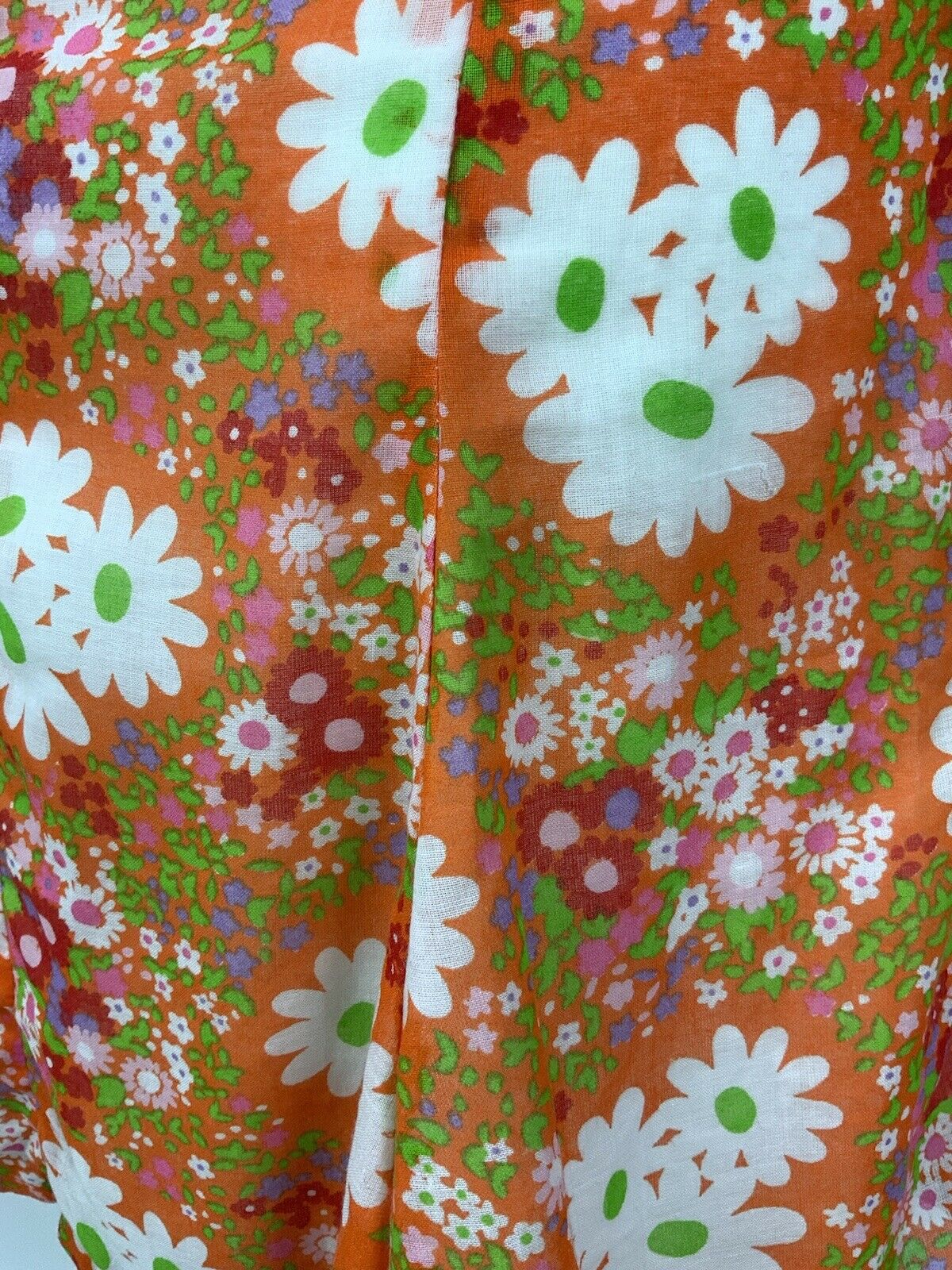 VINTAGE 60s 70s ORANGE WHITE PINK FLORAL DAISY PSYCHEDELIC SUMMER DRESS 12 14
