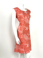 VTG 60s 70s ABSTRACT FLORAL CORAL ORANGE PINK WHITE A-LINE DRESS 16 18