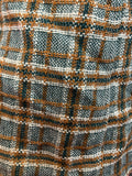 VINTAGE 60s 70s GREEN YELLOW WHITE PLAID CHECKED FAUX FUR MOD WOOL COAT 16 18