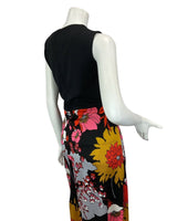 VINTAGE 60s 70s BLACK PINK RED YELLOW PSYCHEDELIC FLORAL MAXI DRESS 14