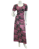 VINTAGE 60s 70s BLACK PINK SILVER ABSTRACT PRINT DISCO PARTY MAXI DRESS 14 16