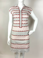 VINTAGE 60s 70s WHITE RED BLACK WING COLLAR STRIPED CROSS MOD DRESS 16 18