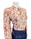 VINTAGE 60s 70s RED WHITE FLORAL SPOON COLLAR MOD SHIRT BLOUSE 14 16