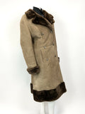 VINTAGE 60s 70s CAMEL BROWN SUEDE SHEARLING DOUBLE-BREASTED LONG COAT 16 18