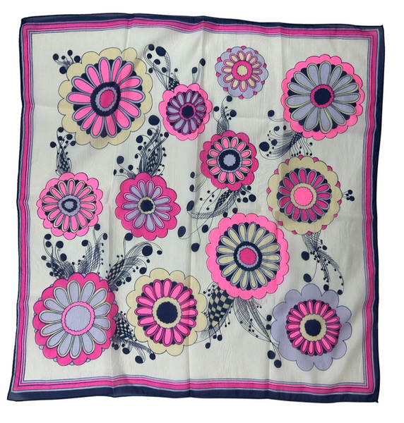 VINTAGE 60s 70s PINK, PURPLE, BLUE, CREAM, PSYCHEDELIC, FLOWER POWER, MOD SCARF