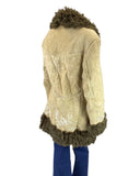 VINTAGE 60s 70s CREAM BROWN EMBROIDERED FLORAL BOHO PENNY LANE SHEARLING COAT 16
