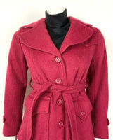 VINTAGE 60s 70s RED OVERSIZED COLLAR BELTED WOOL PRINCESS COAT 8 10