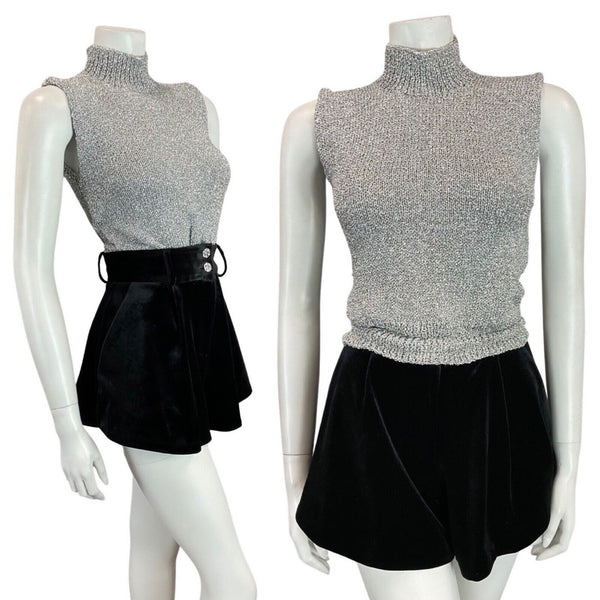 VINTAGE 60s 70s SILVER DISCO PARTY MOD KNITTED SLEEVELESS TOP 8 10