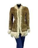 VTG 60s 70s BROWN YELLOW EMBROIDERED FLORAL BOHO PENNY LANE SHEARLING COAT 8 10