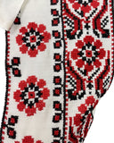 VINTAGE 70s WHITE RED BLACK FLOWER CROSS-STITCH EMBROIDERED BOHO FOLK SHIRT 16