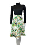 VTG 60s 70s WHITE GREEN YELLOW FLORAL PSYCHEDELIC MOD SWING SHORT SKIRT 12 14