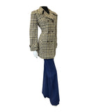 VINTAGE 60s 70s CREAM BROWN GREEN PLAID CHECKED MOD WOOL COAT 16 18