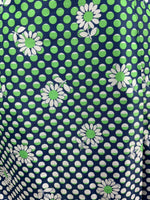 VINTAGE 60s 70s GREEN BLUE WHITE POLKA-DOT FLORAL DAISY DAGGER SHIRT DRESS 16 18