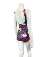 VINTAGE 60s 70s BLUE PINK ORANGE FLORAL DAISY PSYCHEDELIC SWIMSUIT 10 12