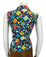 VTG 60s 70s BLUE YELLOW RED FLOWER PSYCHEDELIC BOHO BETTY BARCLAY WAISTCOAT 12