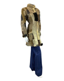 VINTAGE 70s 80s BROWN GREY PATCHWORK BOHO SUEDE LEATHER SHEARLING COAT 14