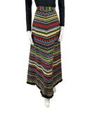 VINTAGE 60s 70s GREY RED YELLOW STRIPED GEOMETRIC EMBROIDERED MAXI SKIRT 8