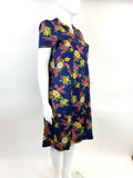 VINTAGE 60s 70s BLUE YELLOW PINK GREEN FLORAL DITSY MOD SHIRT DRESS 20 22