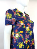 VINTAGE 60s 70s BLUE YELLOW PINK GREEN FLORAL DITSY MOD SHIRT DRESS 20 22