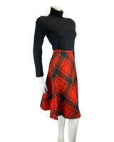 VINTAGE 60s 70s RED GREEN PLAID CHECKED KNEE-LENGTH SWING SKIRT 8